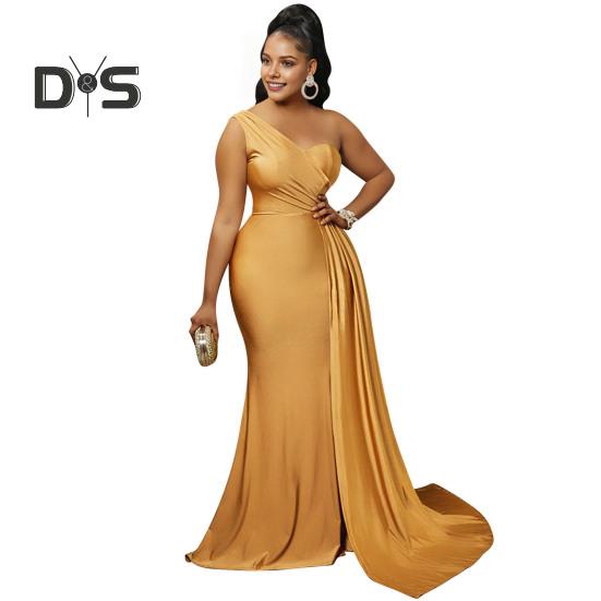 Женское вечернее платье на одно плечо без рукавов с разрезом по низу, однотонное плиссированное однотонное платье для выпускного вечера, коктейльное платье макси, бальное платье