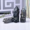 1pc Black Glitter Agate Crystal Columns Decorative Ornaments for Home and Office Natural Mineral Single Pointed for Room Decor
