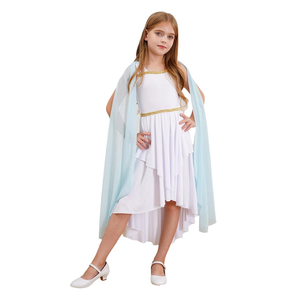 Versatile Ancient Toga Dress for Girls: One-Piece Flowy Costume, Easy to Style as Greek, Roman or Egyptian Princess