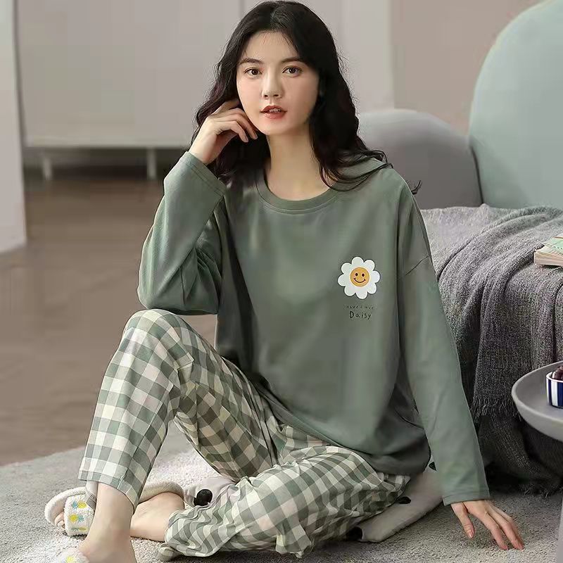 Plus Size Womens Fashion Girls Pajamas Long Sleeve Tops Pants Set Sleepwear Bamboo Print Fresh Family Pajamas Set