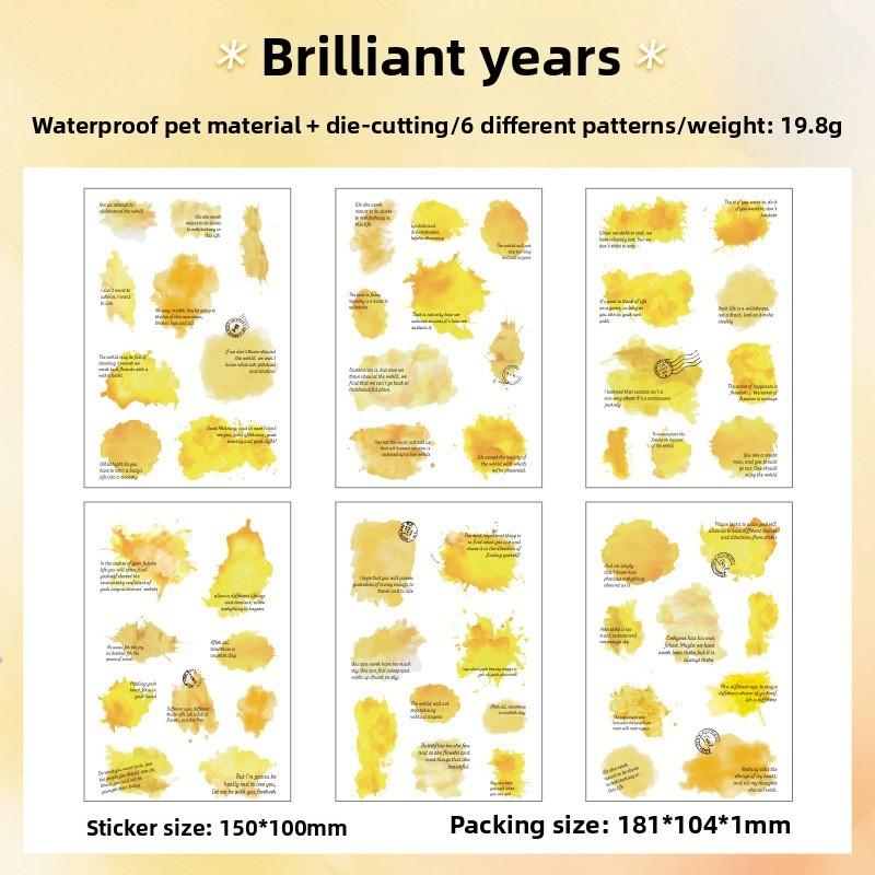 6sheets PET Watercolor Smudge English Stickers DIY Diary Decoration Sticker Album Scrapbooking Junk Journal Stickers