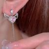 Женские серьги Jwer Hearts Wings с розовыми стразами, длинные серьги с подвеской в ​​виде сердца, трендовые серебряные серьги для пар, подарок на вечеринку, ювелирные изделия