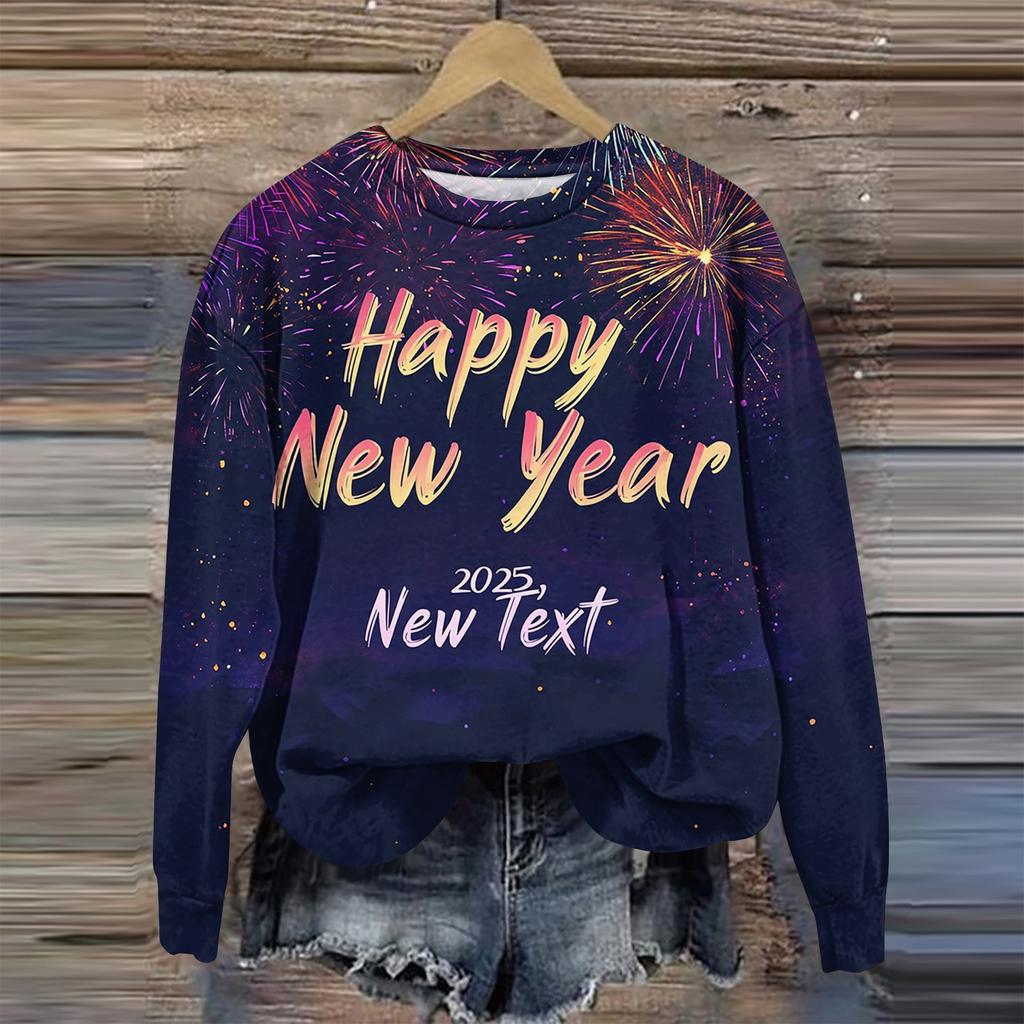 Женская мода круглый вырез пуловер длинный рукав футболка рождественский принт топ