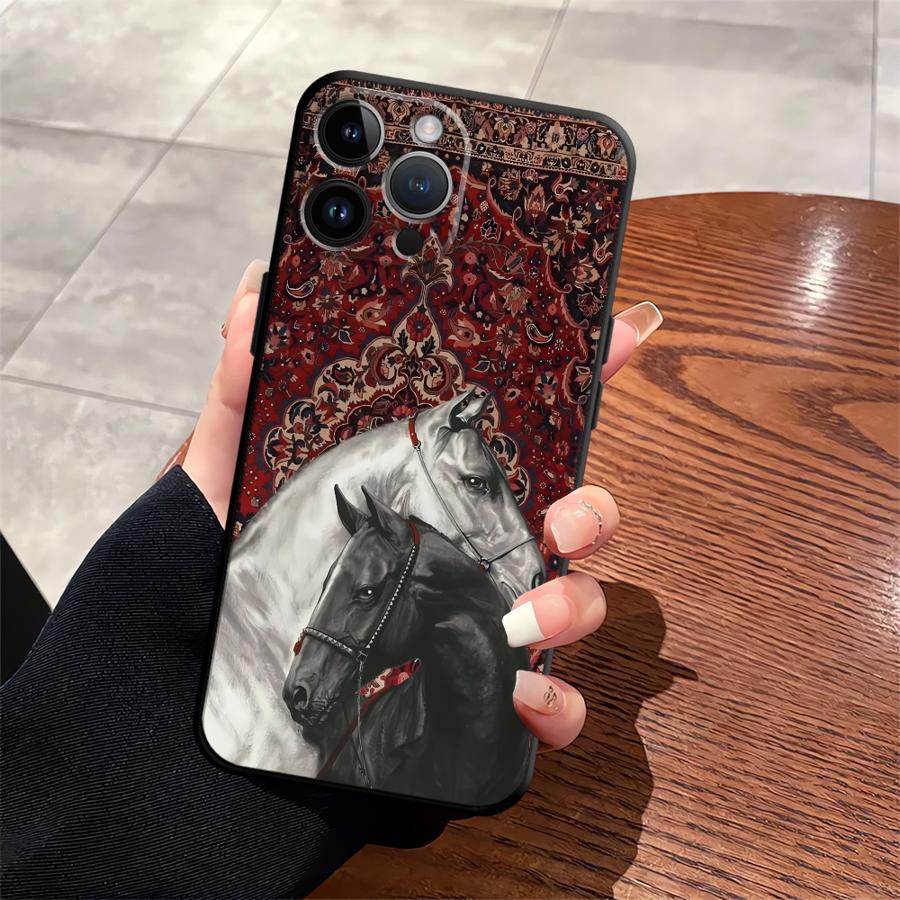 Черный мягкий чехол для телефона с рисунком животного (лошадь) для iPhone 13 12 11 17 Pro Max 17Air XS Max XR 15 16 14 Plus 7 8