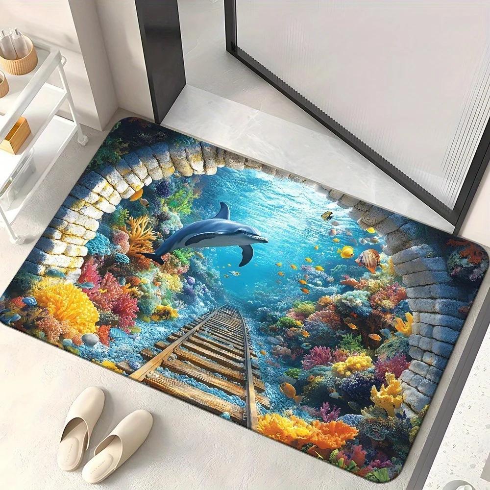 Летний ковер Придверный коврик 3D Визуальный коврик Морское дно Коврик для ванной и туалетной двери Персонализированный коврик Домашний декор Ковры