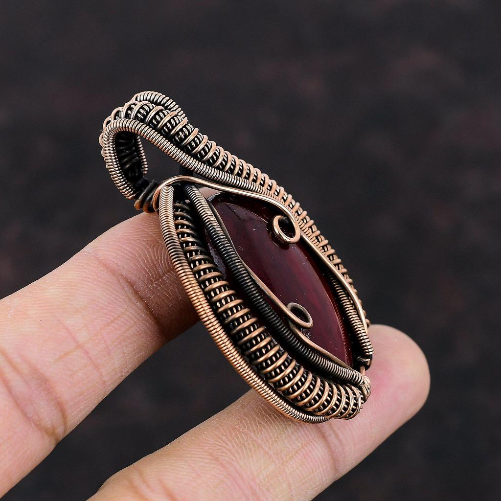 Красный Огненный Лабрадорит Подвеска Подвеска, оплетенная медной проволокой Подвеска из драгоценного камня ручной работы Ювелирные изделия, оплетенные медной проволокой Подарок на помолвку Женская подвеска