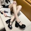 8CM Mary Jane High Heels Fairy Wind French Square Head One Buckle Simple Waterproof Platform High Heels