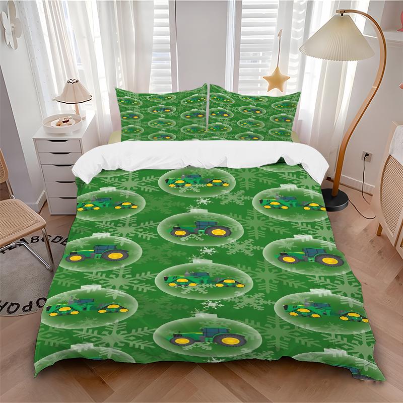 3Pcs Christmas Ornament Tractors Bedding Sets For All Sizes New 3D Printed Bed Cover Comforter Duvet Cover Pillowcase Bedroom Decoration