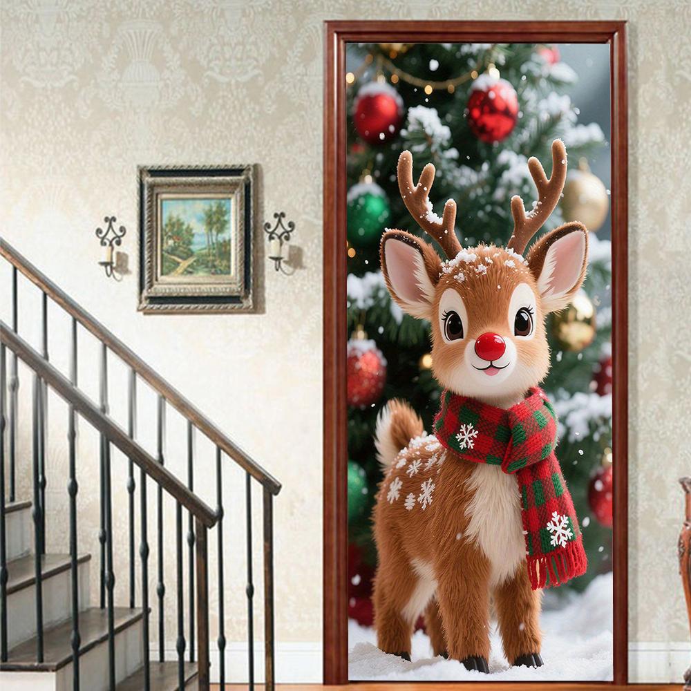 Рождественский Дед Мороз ПВХ Самоклеящаяся Водонепроницаемая Наклейка на Дверь Современная Имитация Фреска Обои Гостиная Кабинет Домашний Декор Искусство Постер на Дверь