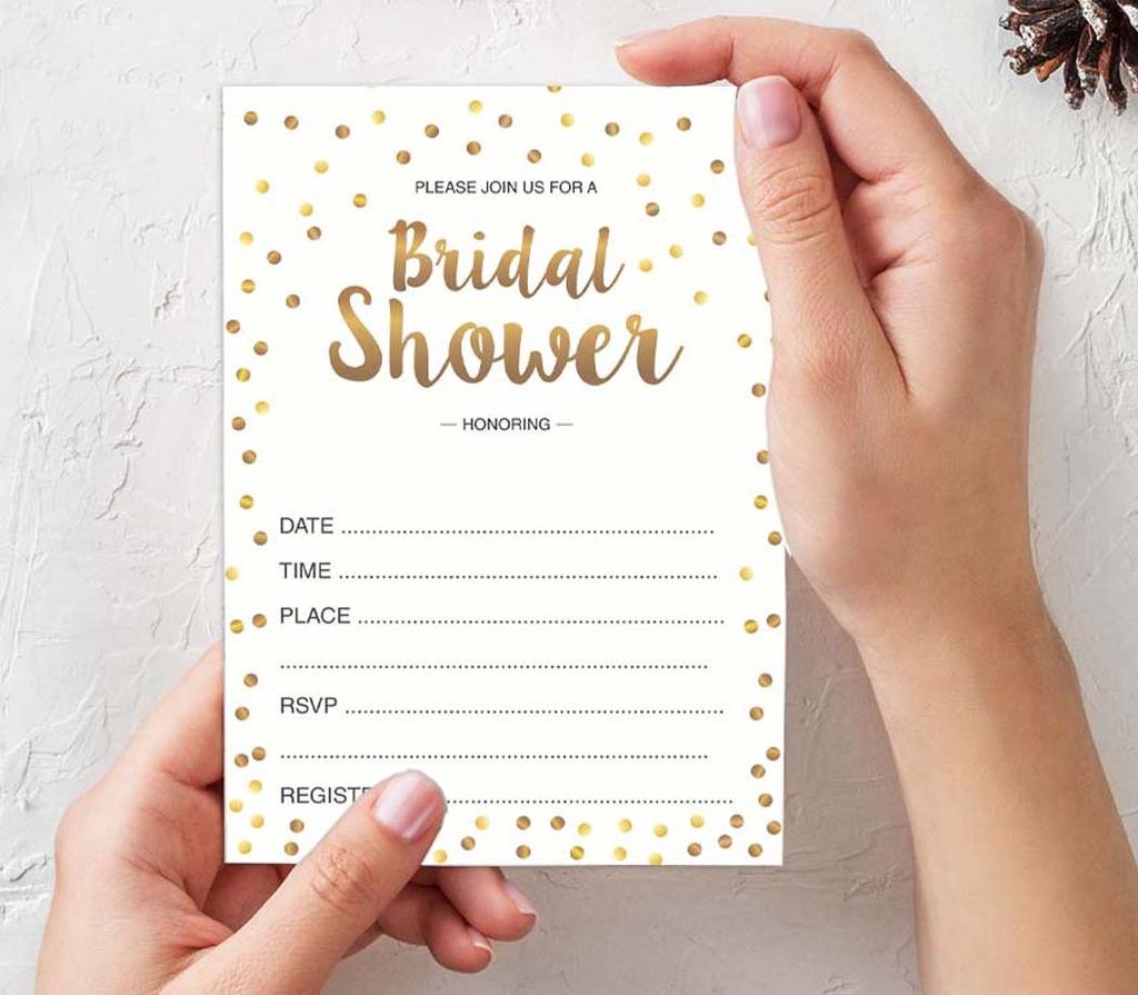 Inkdotpot 30A Gold ConfettiA Fill-In Style Bridal Shower Invitations Wedding Blank
