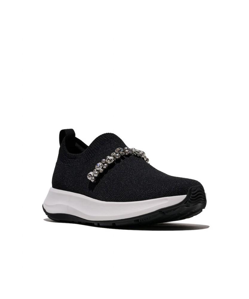 Fitflop Women'S F-Mode Flow Pulse And Crystal Knit Slip-On Sneakers - Black (Ft61K2N095)