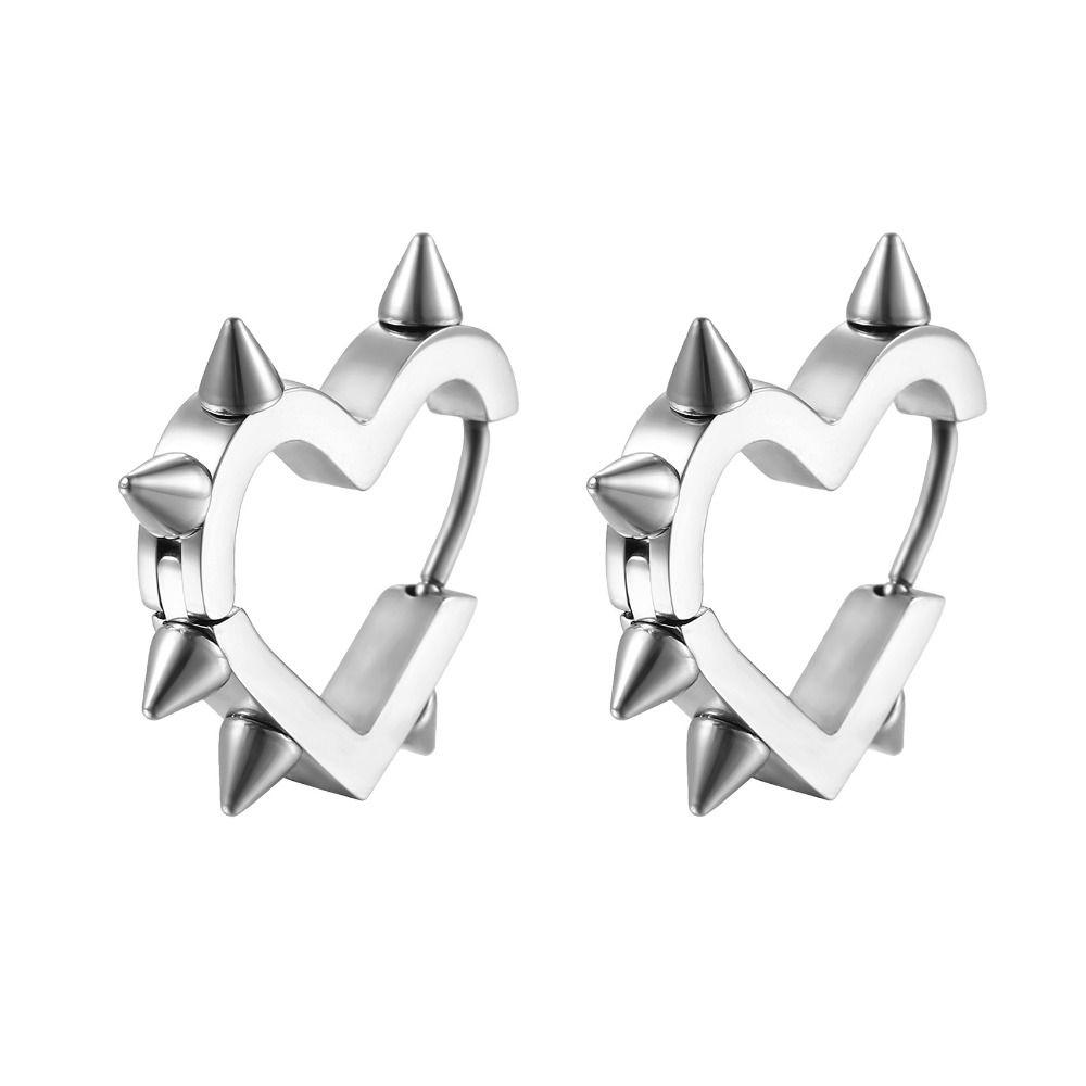Y2K Punk Spike Rivet Ear Buckle Korean Style Goth Heart Earrings Fashion Jewelry Men