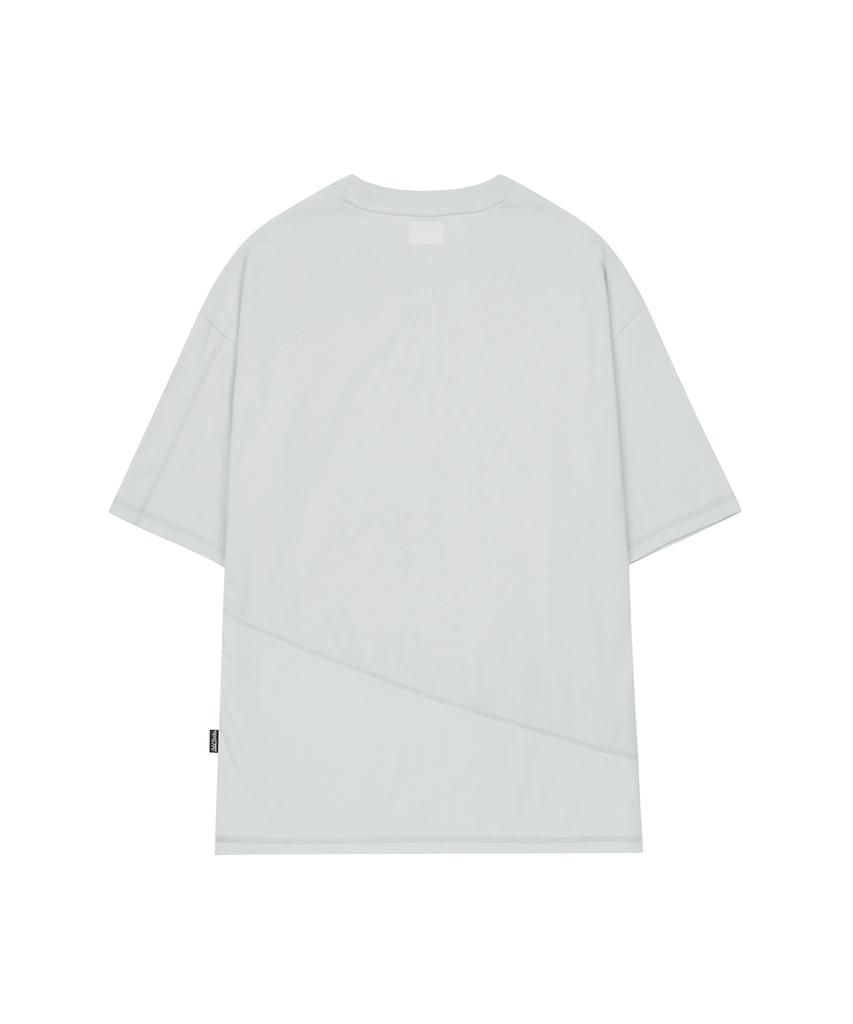 ODDSTUDIO Mesh Cut-Out Cover Stitch Oversized T-Shirt - Smoke Gray