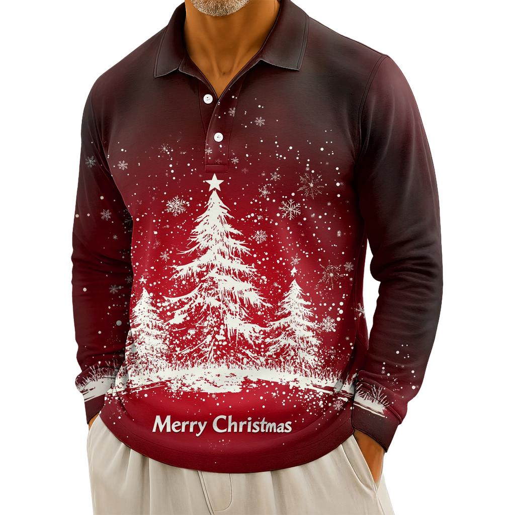 Men's Casual Christmas Print Button Long Sleeve Shirt