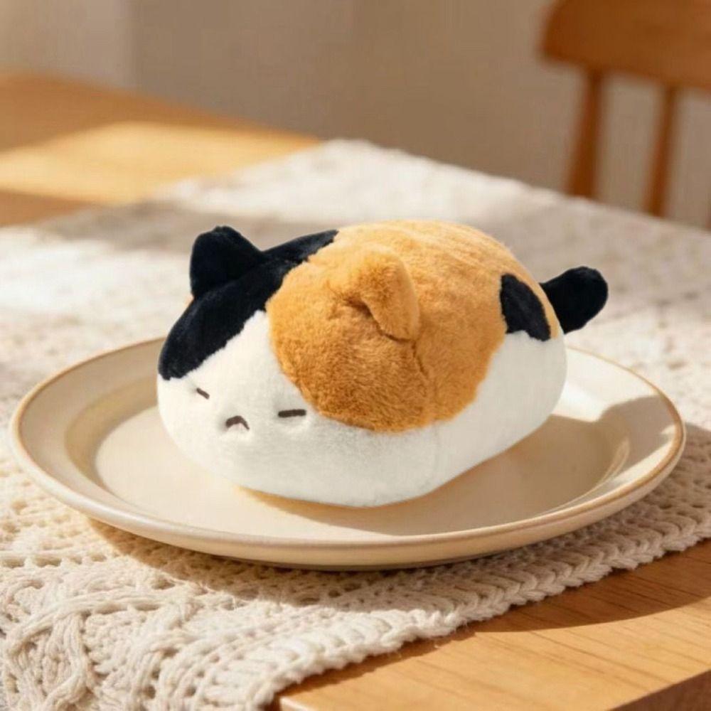 Round Small Bean Bag Plush Doll Fluffy Soft Calico Cat Plush Wrist Home Decoration