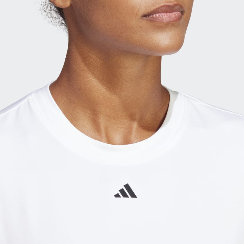 adidas Сплошная цветная футболка с вышивкой логотипа и круглым вырезом, с коротким рукавом, женские топы, белые HS8108