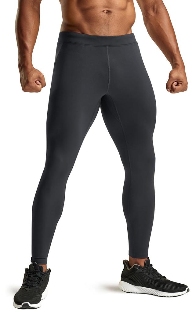 Tesla Men's Running Tights, Warm, Stretchy, Cycling Compression Wear, Fleece Material, Ankle Zippers, Back Pocket, Autumn/Winter, YUL80-CHC_3XL