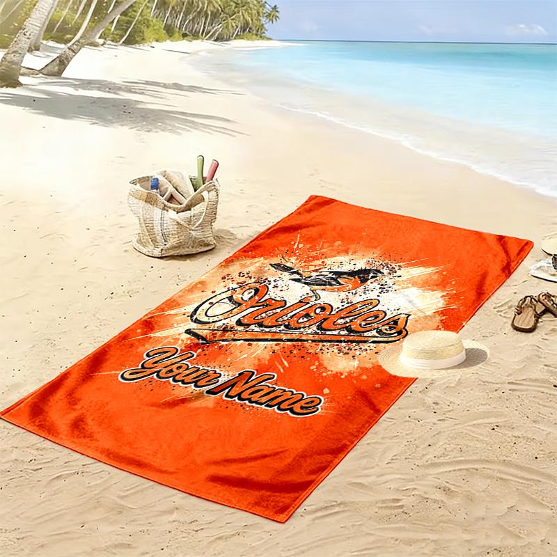 Name Custom Baltimore Orioles Print Beach Towel, Large Soft Quick Dry Towel for Beach Camping Swimming