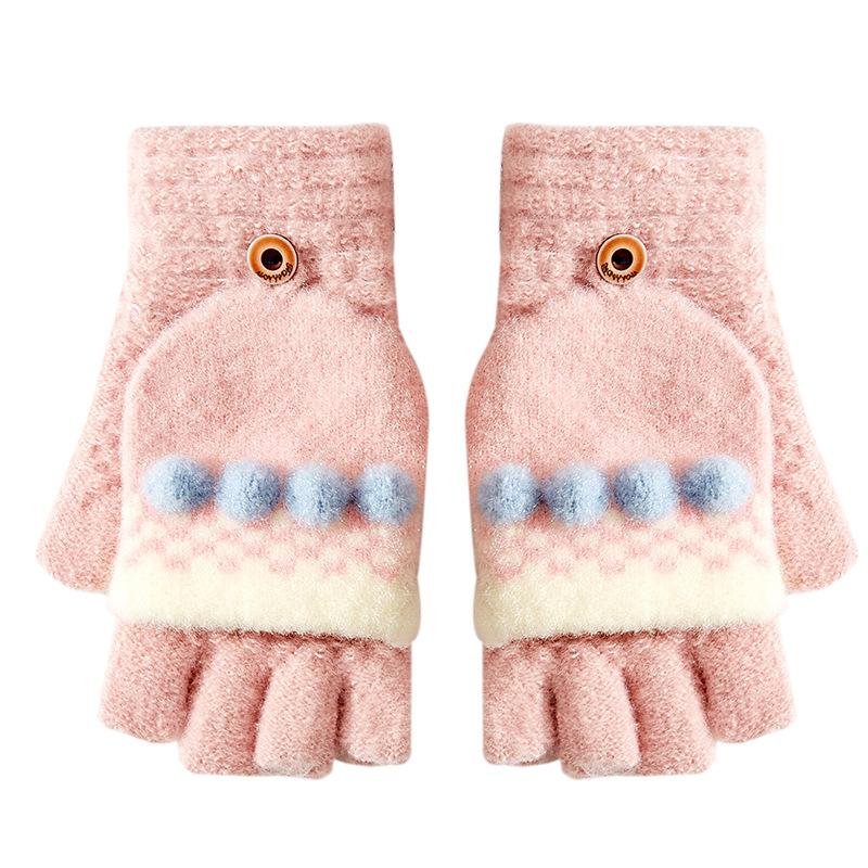 Новые зимние вязаные теплые перчатки для женских откидных перчаток с половинными пальцами, с открытыми пальцами для работы, милые шерстяные перчатки-пальчики 'Сахарные бобы'
