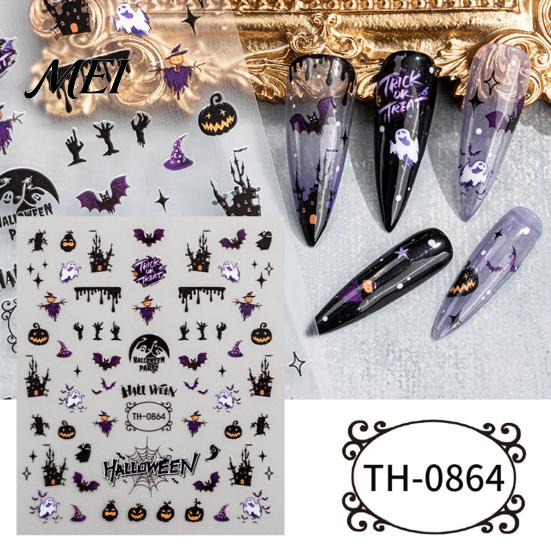 Halloween Manicure Supplies 6 Sheets Nail Stickers for Women, Pumpkin Ghost Bat Skull Women Decoration Decals, Art Accessories Home Salon Decal Set