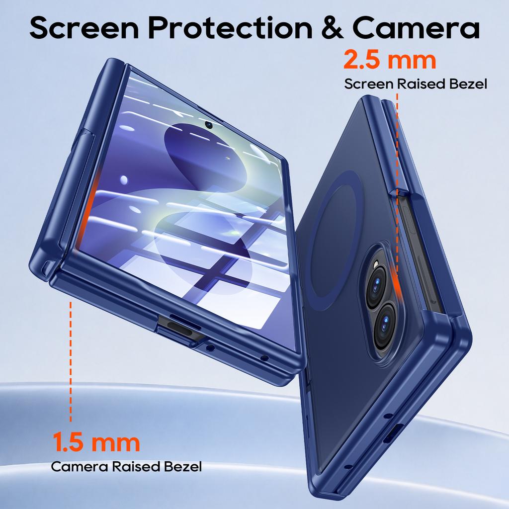 Samsung Galaxy Z Fold 8 Foldable Case with Built-in 9H Tempered Glass Screen Protector and Camera Protection-Blue