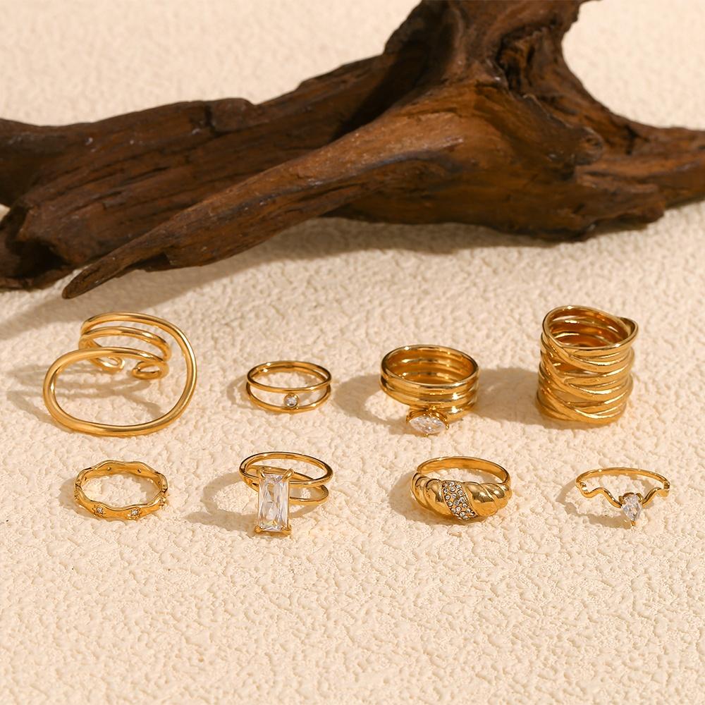 Gold Plated Jewelry Set Shining Zircon Rings Set Waterproof Jewelry 316L Stainless Steel