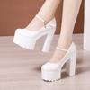 15cm Small Size 32-43 Fashion Red Silver White Wedding Shoes Women Pumps 2025 Fall Block High Heels Shoes Platform Model Partry