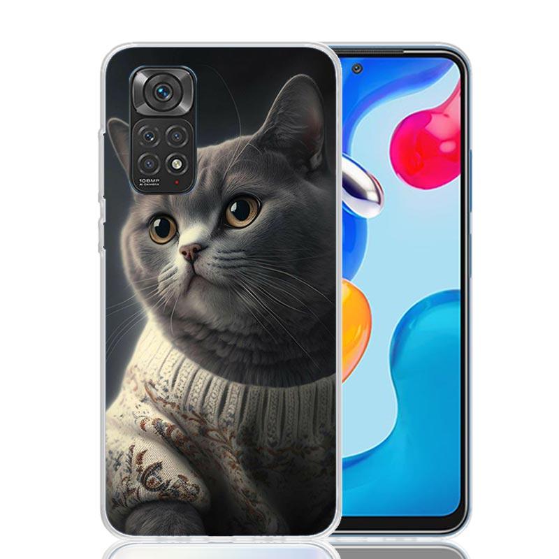 Чехол для телефона Британская короткошерстная кошка Для Xiaomi Redmi Note 15 14 13 12S 12 Pro Plus 11S 11E 11 11T 10S 10 Арт Мягкий чехол с рисунком Красный