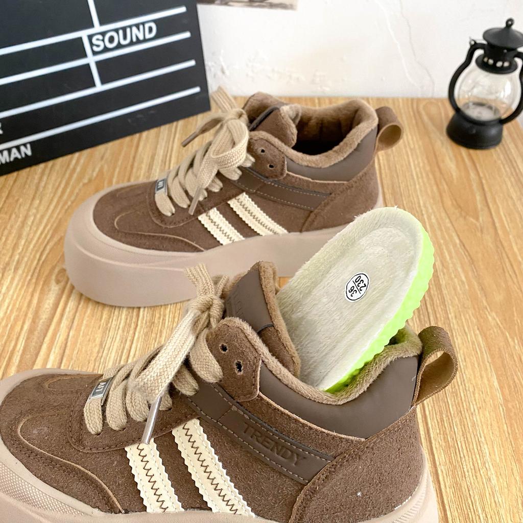 A9874 Latex Insole/thick-soled Velvet High-top German Training Shoes Women's Board Shoes Cotton Shoes 2024 New Winter Warm