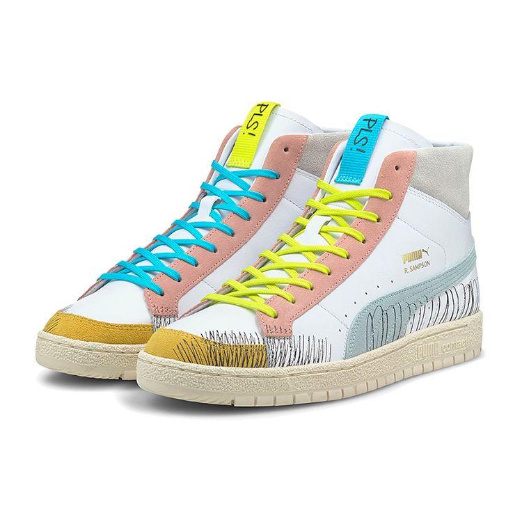 Michael Lau x Puma Ralph Sampson 70 Mid Scribble Унисекс Кроссовки Белый Синий-Светящийся 375197-01