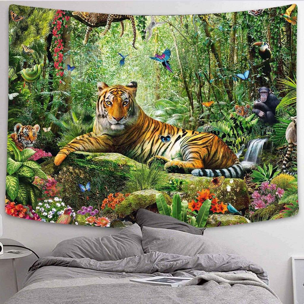 Король леса Тигр гобелен лесное животное настенный тропический лес пейзаж для гостиной общежития спальни дома