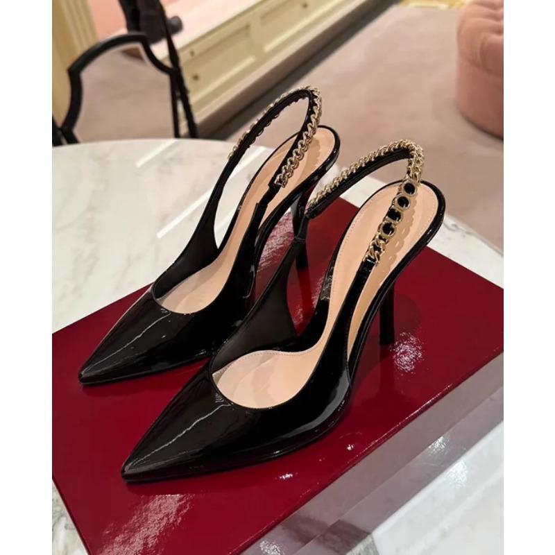 Fashion Pointed Toe High Heeled Sandals Women Sexy Slippers Woman Shoes Slingback 2025 Summer Elegant Dress Leather Shallow Pumps