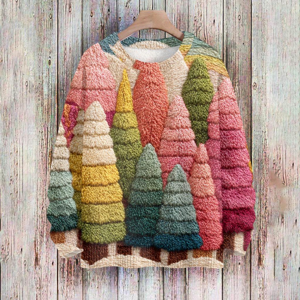 Рождественские толстовки для женщин Вязаный свитер Милая рубашка Осенний свитер с круглым вырезом Топы