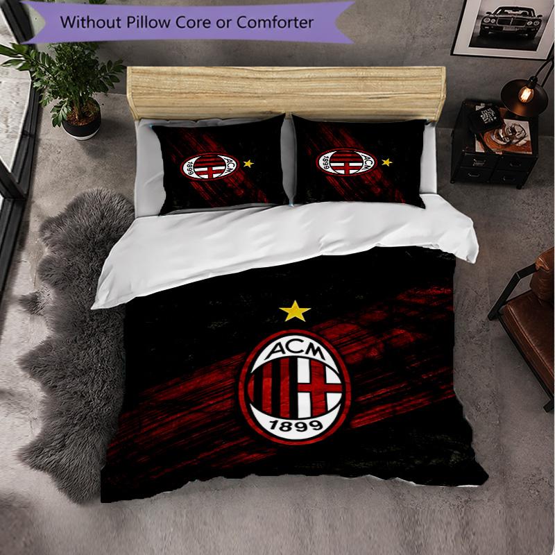 AC Milan 3 Piece Bedding Set Soft Duvet Cover Set with Pillowcases Printed Bedroom Decor Set for Home