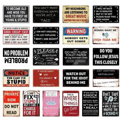 Юмористическое письмо Металлическая винтажная табличка Ретро тарелка Вдохновляющая цитата Туалетная жестяная вывеска Предупреждающий слоган Дом Офис Бар 8X12 дюймов Декор