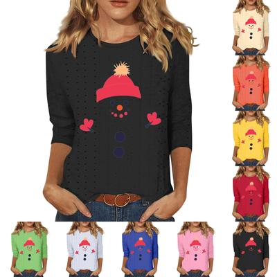 Рубашки с рукавом 3/4 для женщин, милые футболки с графическим принтом, блузки, повседневные базовые топы больших размеров, пуловеры