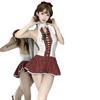 Sexy lingerie neck strap Japanese red grid senior uniform suit cosplay uniform temptation