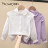 Рубашки с длинными рукавами для девочек, весна-осень 2024, детская одежда, топы из 100% хлопка, детская повседневная кружевная футболка