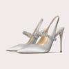 Fashion Women's Diamond Bao Head Sandals 2025 New Thin Heel Pointed Sheepskin Leather High Heels Women's Wedding Shoes Size 34-45