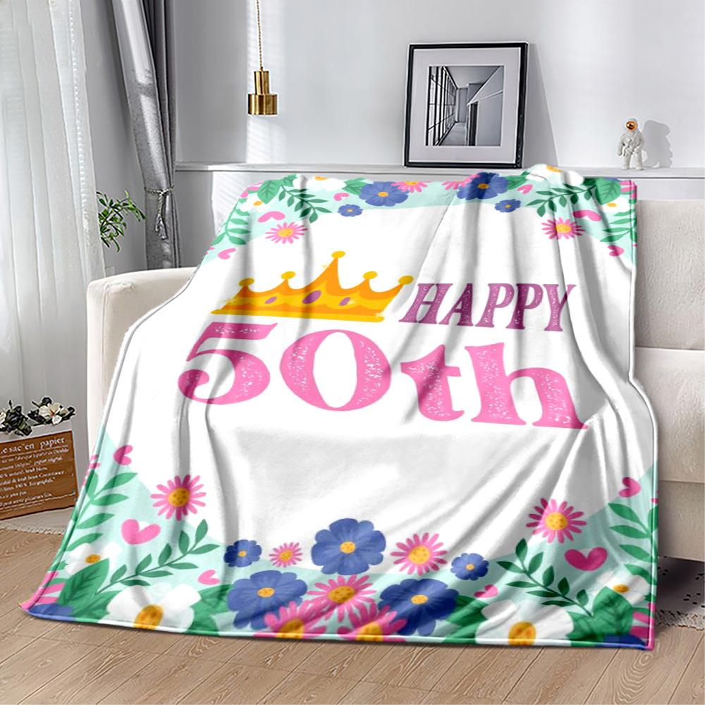 1pc 50th Birthday Celebration blanket Soft and Warm for Sofa Office Camping Travel Livingroom Great Gift for Friends and Family Comfortable