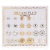 12 Pairs of Zircon Stud Earrings: Pearl, Flower & Bow Designs