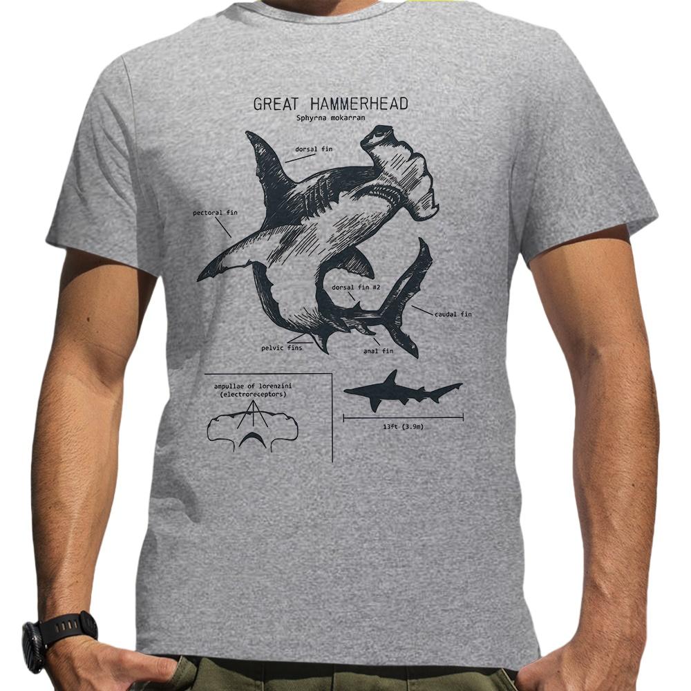 Hammerhead Shark Anatomy Shark Lover T-Shirt Summer Men Street Hip Hop Punk Style Boy Loose Oversized Casual Fashion Tees