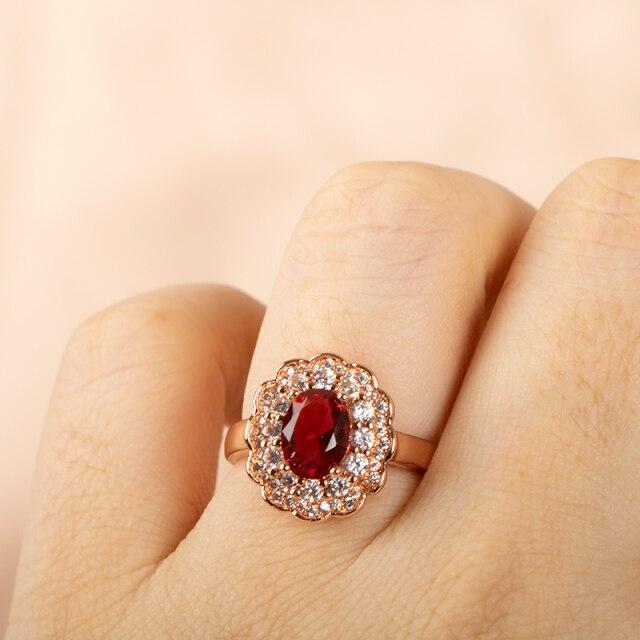 Cellacity Classic 925 Sterling Silver Ring for Charm Lady with Oval Shape Ruby Gemstones Flower Zircon Female Fine Jewelry Gift