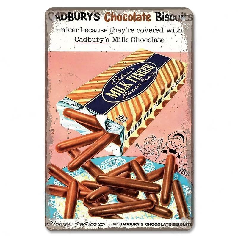 Vintage Candy Chocolate Metal Plates Cream Milk Chocolate Poster Metal Plaque Tin Sign For Kitchen Cafe Dining Room Wall Decor