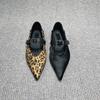 Fashion Leopard Print Women's Ballet Flats Buckle Strap Designer Comfort Soft Sole Casual 2024 Summer Fashion Ladies Mary Jane Shoes