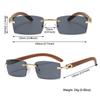 Punk Rimless Rectangle Sunglasses for Women Men Vintage Wooden Temples Tinted Lens Sun Glasses Driving Sun Glasses UV400 Shades