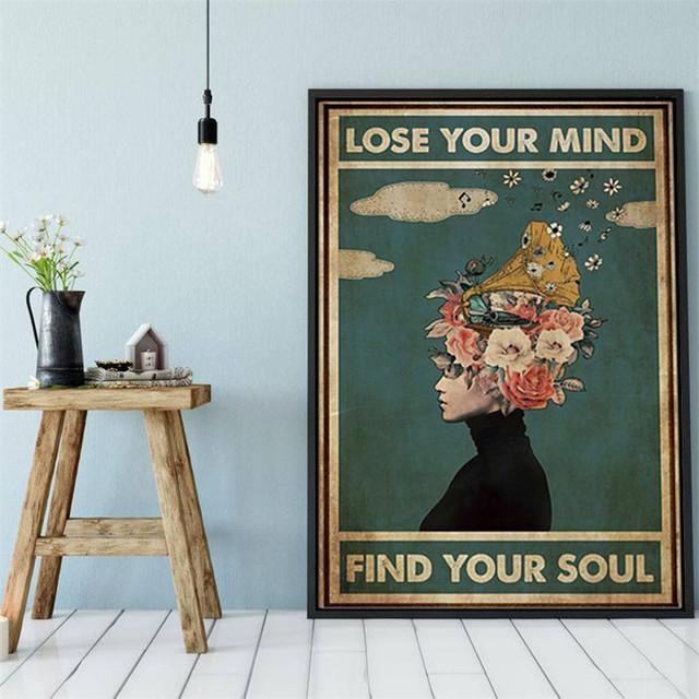 Потеряй свой разум, найди свою душу, вдохновляющие цитаты, ретро-принты для плакатов, абстрактная картина для девочек на холсте, винтажный домашний декор для стен