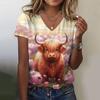 2024 Women T Shirt Summer Cartoon Cow Print Tshirt Plus Size Women's Clothing Oversized Designer Short Sleeve Shirt Women V-neck