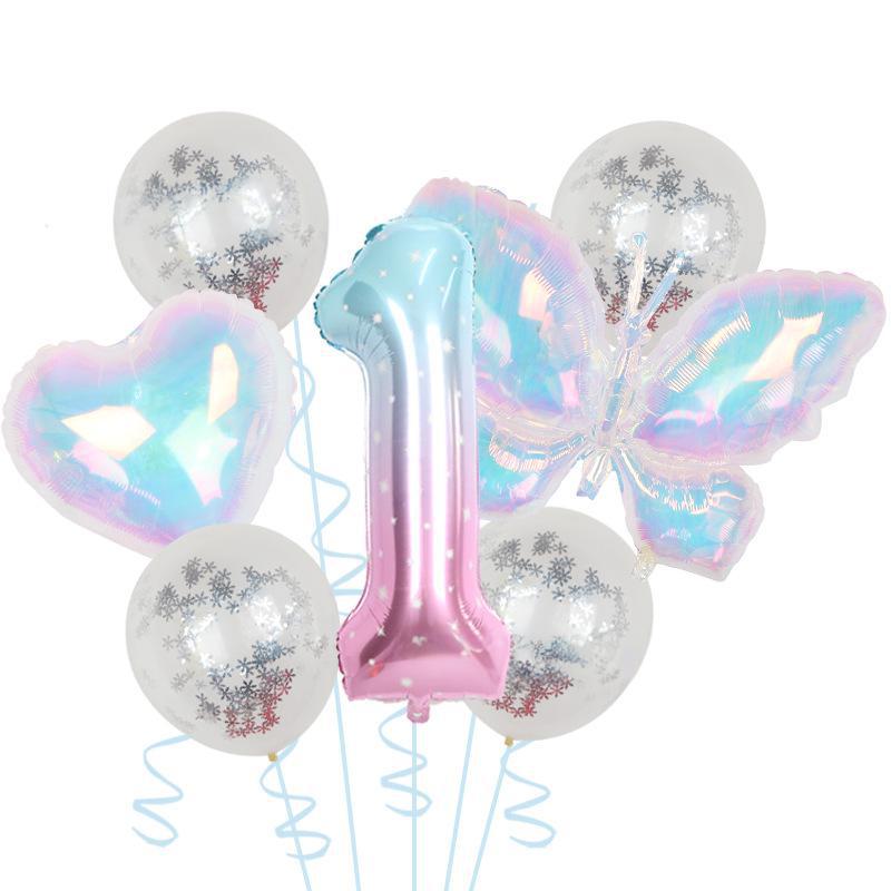 Красочный Прозрачный Шарик-Бабочка Цветные Блестки Латексный Набор Один Год 40 Дюймов Звездное Небо Цифровое Оформление для Вечеринки по Случаю Дня Рождения