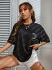Women's Casual Short Sleeve T-Shirt Black Starry Sky Moon Print Round Neck Top Spring Summer Summer Fashion